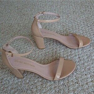 Stuart Weitzman Nudist Block 75MM patent Leather Sandals size 39.5 M